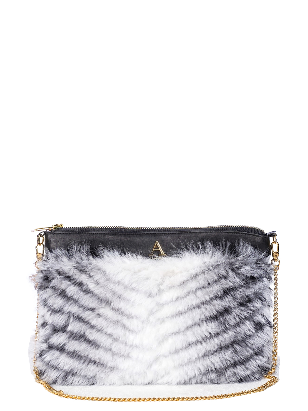 POCHETTE FAUX FUR GEOMETRICAL DESIGN,100%POLYESTER,MADE IN PRC - GREY